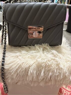 Michael Kors Gray Quilted Chain Crossbody with Silver Lock